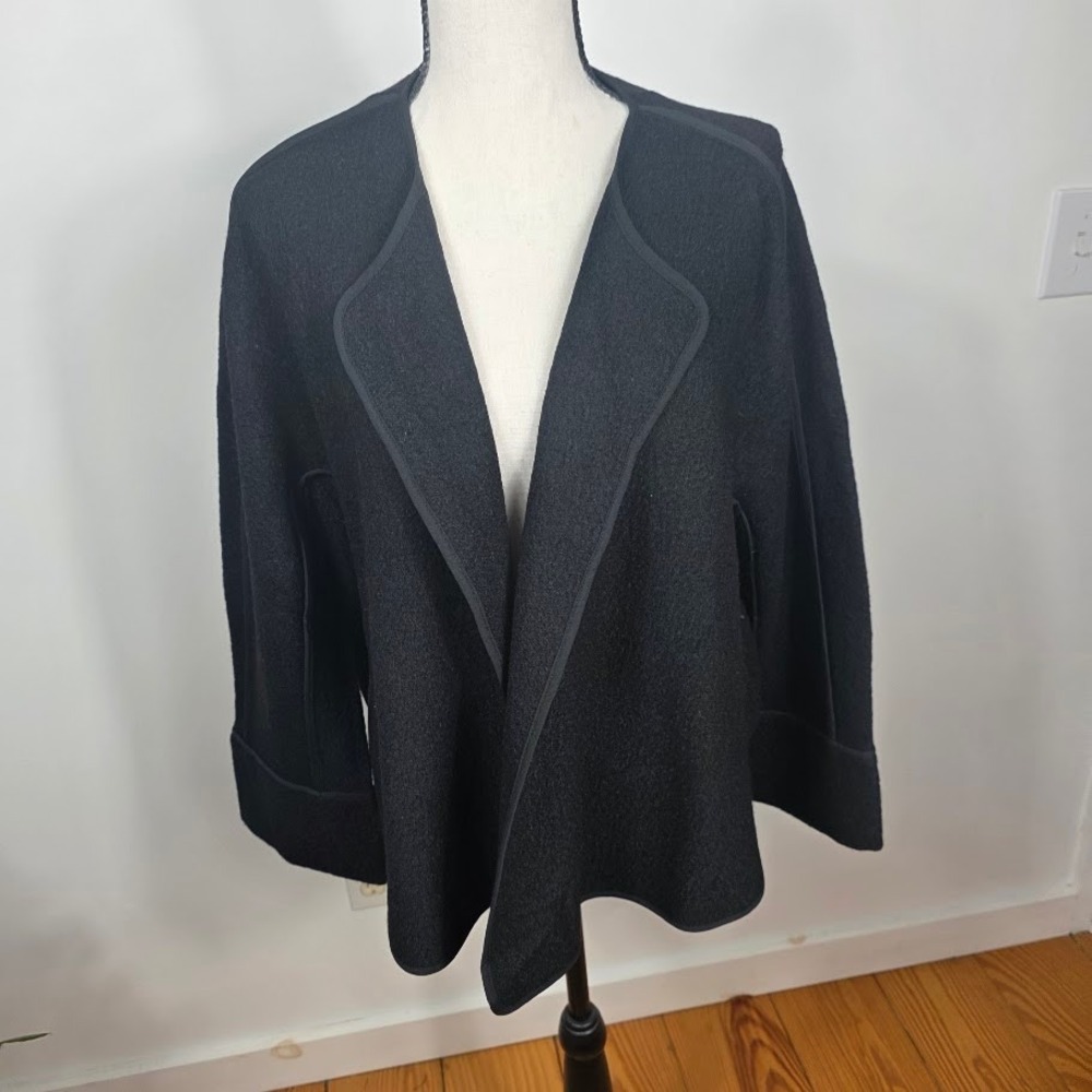 Loft Black Wool Blend Capelet Jacket Open Front Collarless Evening Wear One Size